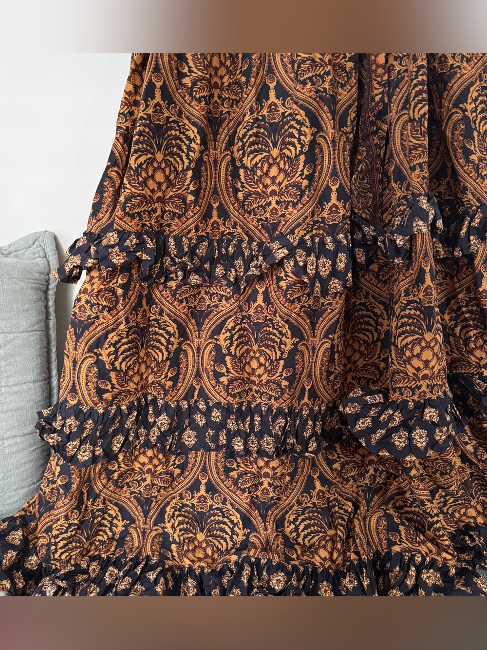 A Loves A Paisley Cotton Maxi Dress L Boho Romantic Tiered Ruffle Balloon Sleeve - Picture 5 of 12